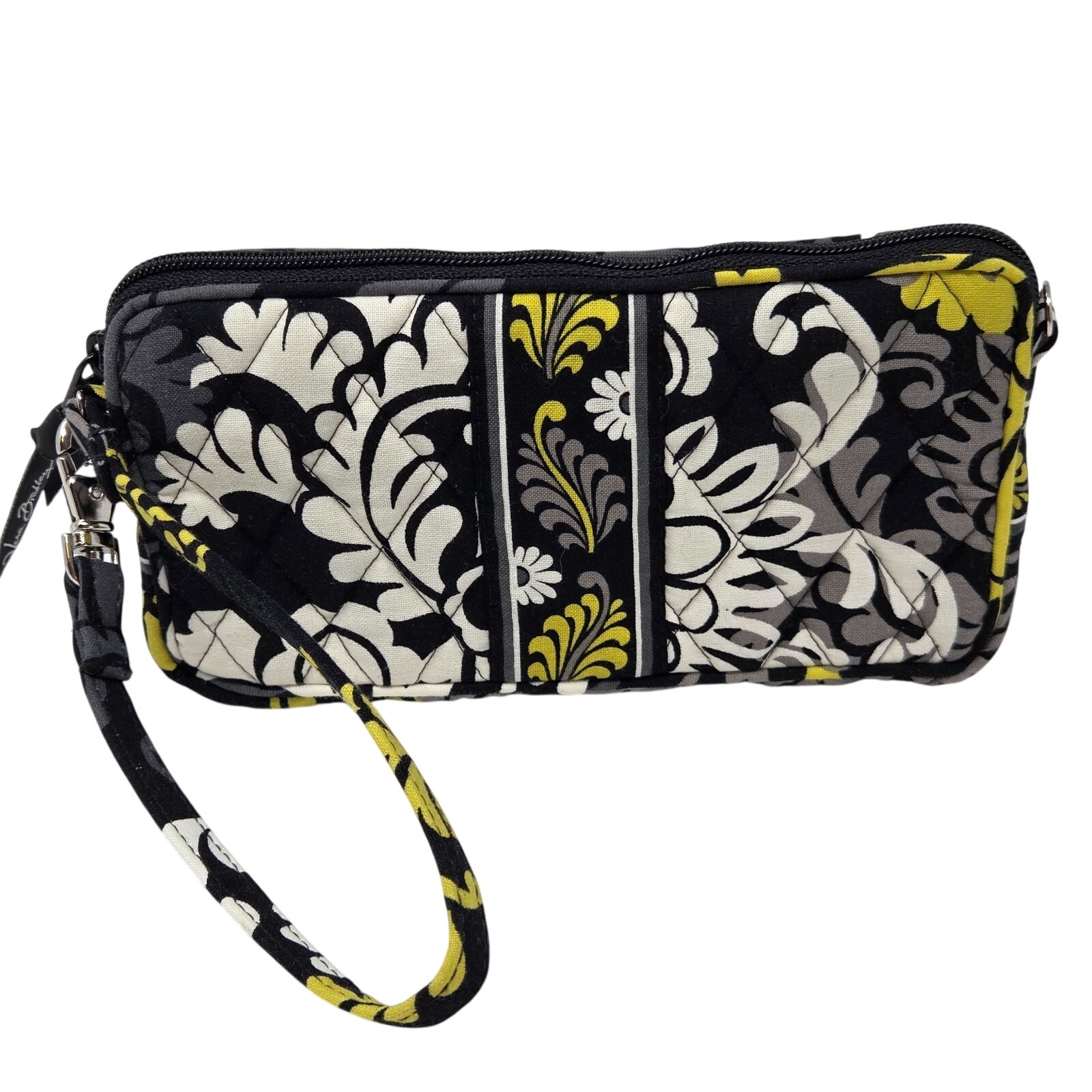 Vera Bradley Carry It All Wristlet Id Wallet Baroque Pattern Black Yellow Gray